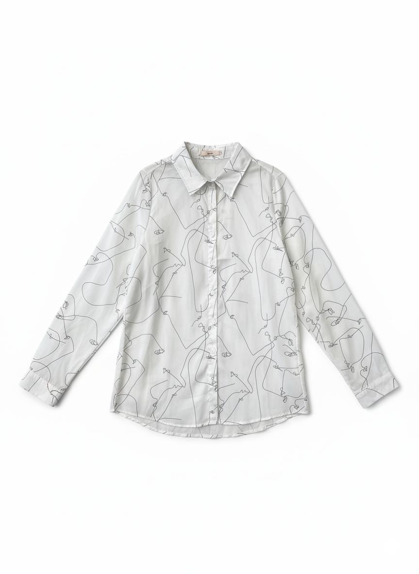Camisa Estampa Lineas Blanco