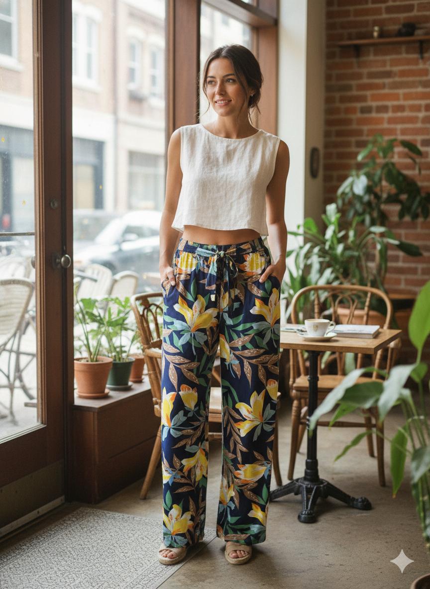 Pantalon Palazo Estampado Seda Fria