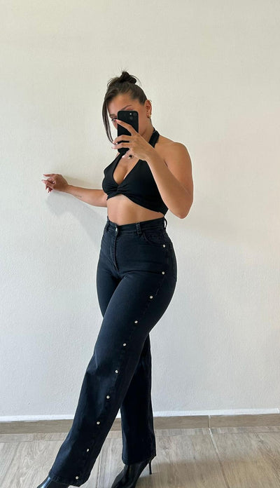 Wide leg Con Tachas Negro