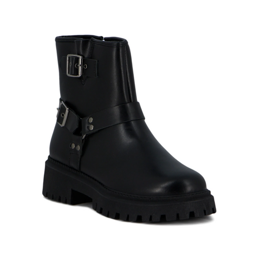 Darkness Bota De Dama Casual Con Tira Y Hebillas - Negro