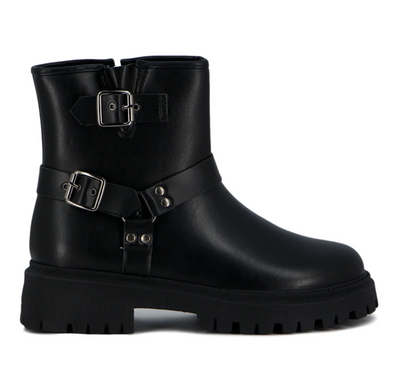 Darkness Bota De Dama Casual Con Tira Y Hebillas - Negro