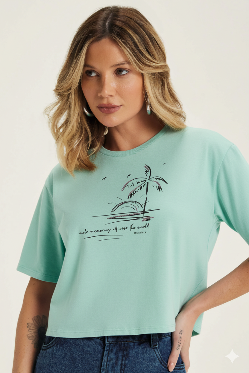 Remera Palmera Verde Agua Marialicia