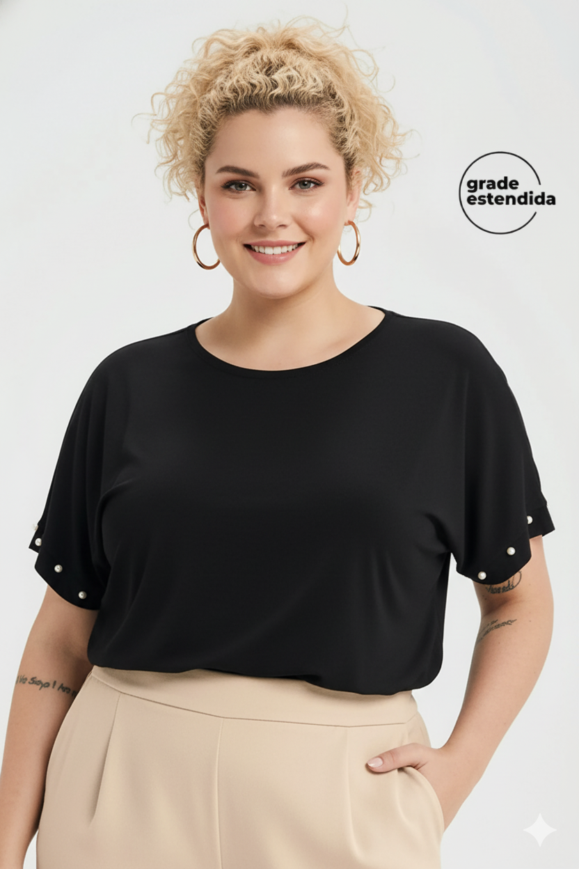 Blusa Con Perlas Marialicia Preto