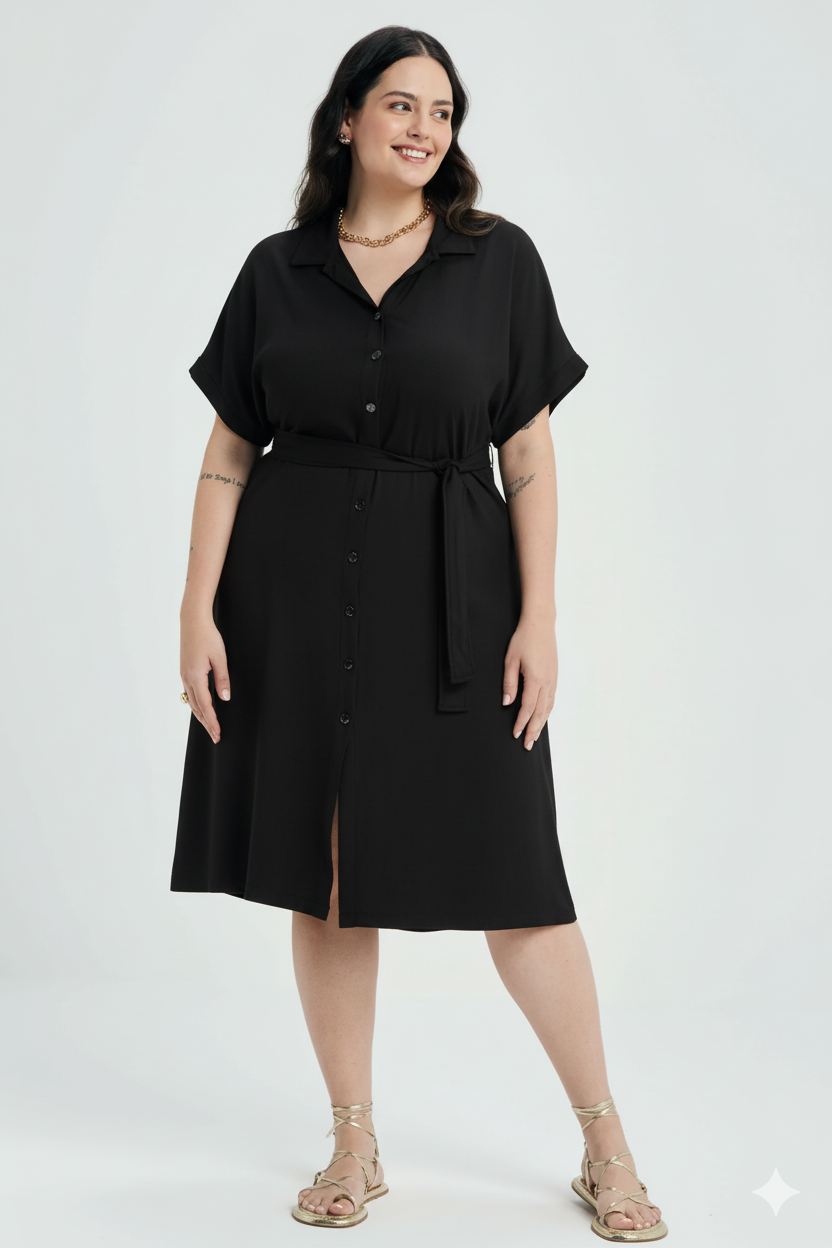Vestido Tipo Camisa Preto