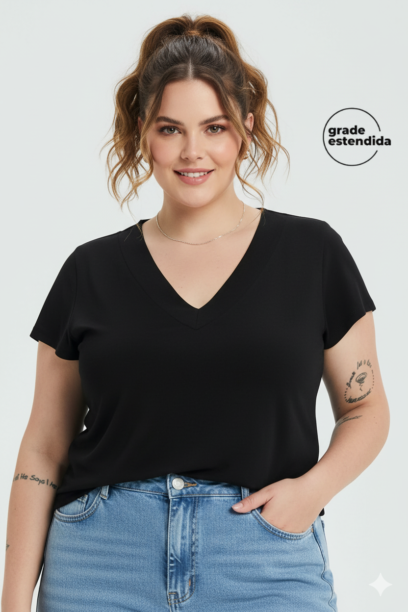 Blusa Femenina Cuello en V Preto