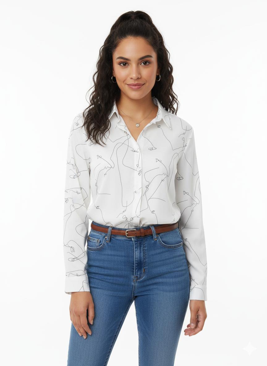 Camisa Estampa Lineas Blanco