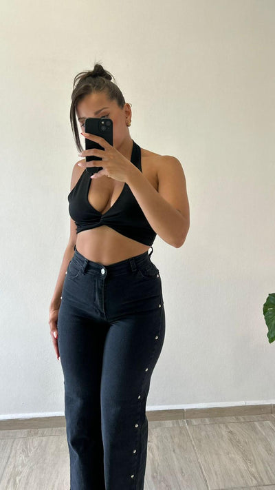 Wide leg Con Tachas Negro